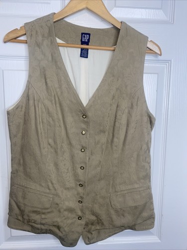 Vintage 90s Gap Womens Sz M Tan jacquard Floral Button Down