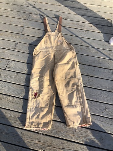 Vtg CARHARTT Double Knee Duck Canvas Quilt Lined Bib