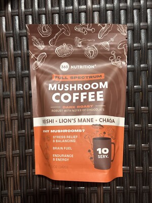 Mushroom Coffee 360 Nutrition: FULL SPECTRUM  W. Notes of chocolate 5 oz