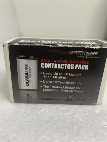 Ultralife 9 Volt Lithium Battery Contractor Pack 10 Batteries