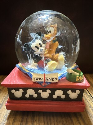 Mickey Mouse and Pluto Musical Snow Globe Toon Times Glass and Resin