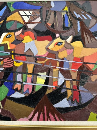 Jo Cain PAINTING ABSTRACT CUBISM WPA ARTIST FAMOUS REGIONALISM FARM MID CENTURY