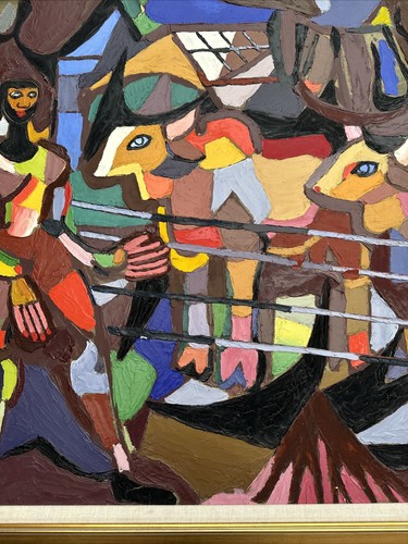 Jo Cain PAINTING ABSTRACT CUBISM WPA ARTIST FAMOUS REGIONALISM FARM MID CENTURY