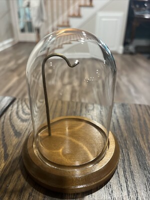 3'' x 4'' Glass Display Dome With 4 1/2 Oak Wood Base Pocket Watch Collectible VTG