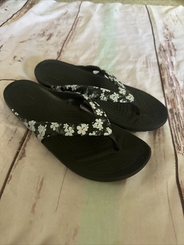 Crocs Womens Size 11 Flip Flop Sandals Kaydee II Gray Floral