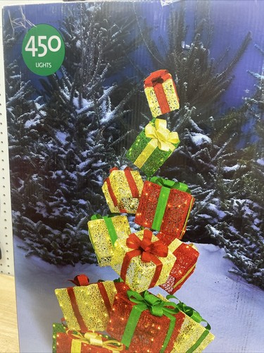 Winter Wonder Lane Gift Box Tower 63” Christmas Yard Decor 450 Lights BEAUTIFUL!