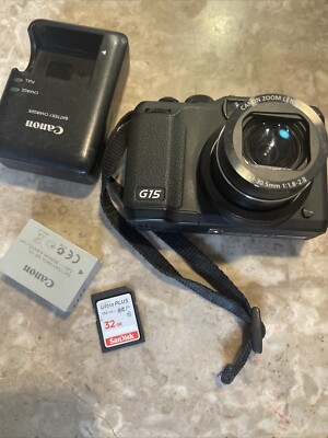 Canon PowerShot G15 12.1MP Digital Camera - Black. 32gb Works Good Read 