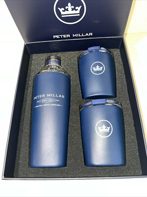 Peter Millar Raleigh, NC  Navy Blue Cocktail Shaker w/Two Travel Tumblers NIB