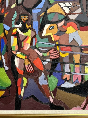 Jo Cain PAINTING ABSTRACT CUBISM WPA ARTIST FAMOUS REGIONALISM FARM MID CENTURY