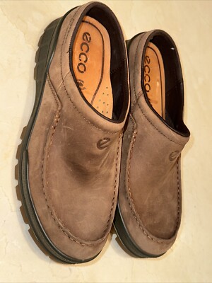 ECCO TRACK 25 MENS BROWN NUBUCK LEATHER MOC TOE CLOGS SIZE 42/9 $125