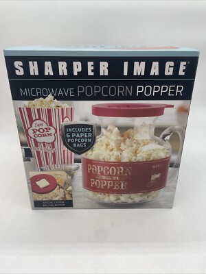 Glass Microwave Popcorn Popper Sharper Image NEW OPEN BOX