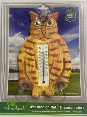 Songbird Essentials 7  Climbing Cat Window Thermometer Hand Carved & Painted