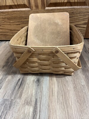 Longaberger 2003  Large Pie Cake Basket  & Riser 2 Handles Made In USA Handmade