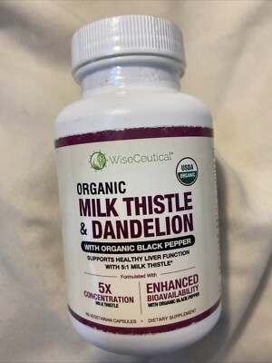 MILK THISTLE Dandelion Root with BioPerine 60 Vcaps WISECEUTICAL Exp 12/25