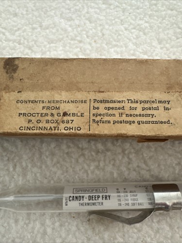 Vtg Candy / Deep Fry Glass Thermometer Lot 2 Springfield Ohio ~ NOS W Box 8-3/8"