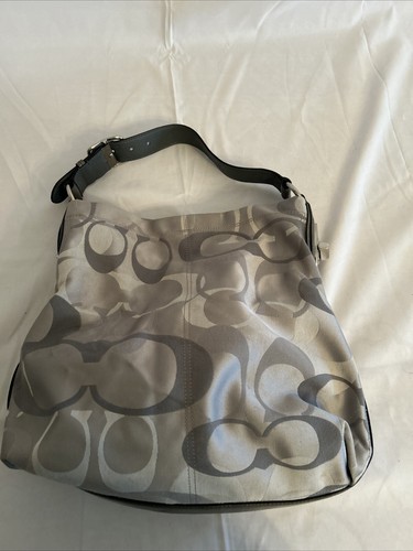 Coach Silver Gray Optic Signature Sateen Jacquard Shoulder