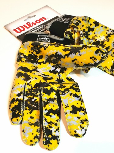 Wilson Football Receiver's Gloves [Adult Small] Super-Grip Camo Yellow Silicone