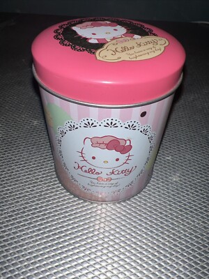 Hello Kitty Hk Baker Tin Box Pink Stripes Sanrio