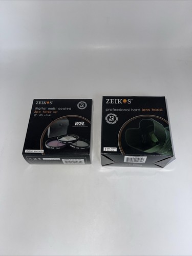 Zeikos 72mm 3pc Filter Kit And Lens Hood BUNDLE Brand New