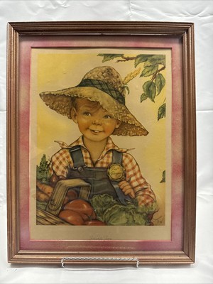 VINTAGE FRECKLE FACE BOY CHARLOT BYJ PRINT 1945 Framed.   Read Description