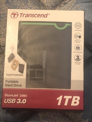Transcend StoreJet 1TB, USB 3.0, Portable Hard Drive, Anti-Shock Protection 25M3