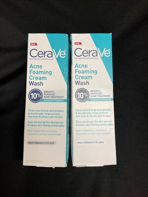 2PK CeraVe Acne Foaming Cream Wash 10% ~ MAX STRENGTH ~ 5 FL OZ EA