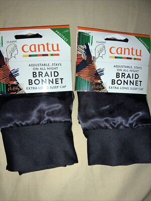 2 - Cantu Satin Braid Bonnet Extra Long Adjustable Sleep Head Cover Caps Black