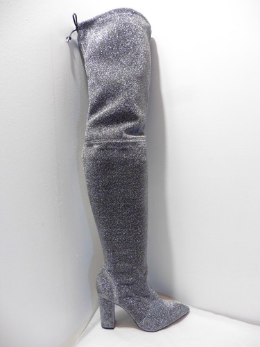 silver glitter over the knee boots