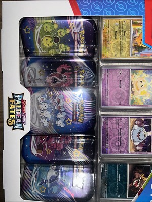 ERROR CARDS!! Pokemon S&V Paldean Fates  5 Mini Tins w/ 4 Promos Costco Bundle