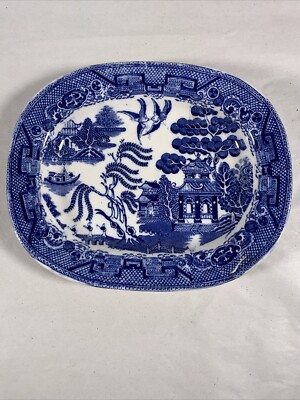 Antique Blue Willow Wedgwood & Co England Pagoda Platter 11  x 8 3/4  x 1  1/2 