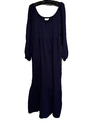 Universal Thread Maxi Dress Long Sleeve Tiered Gauze Navy Size XL