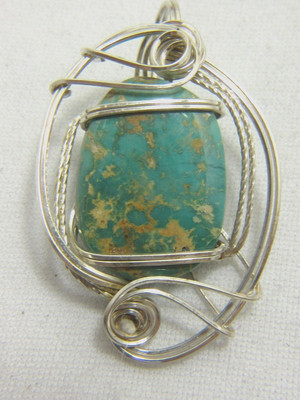 Hand Made Wire Wrapped Turquoise and Sterling Silver Pendant