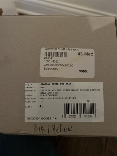 Pre-owned Golden Goose Men's Stardan Yellow Black Leather Sneakers It 43 Us 10