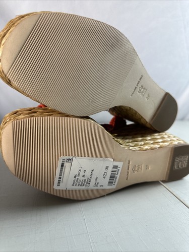Pre-owned Paloma Barceló Paloma Barcelo Masie Braided Raffia /leather Espadrille Wedge Sandals Eu37/us6.5 In Red