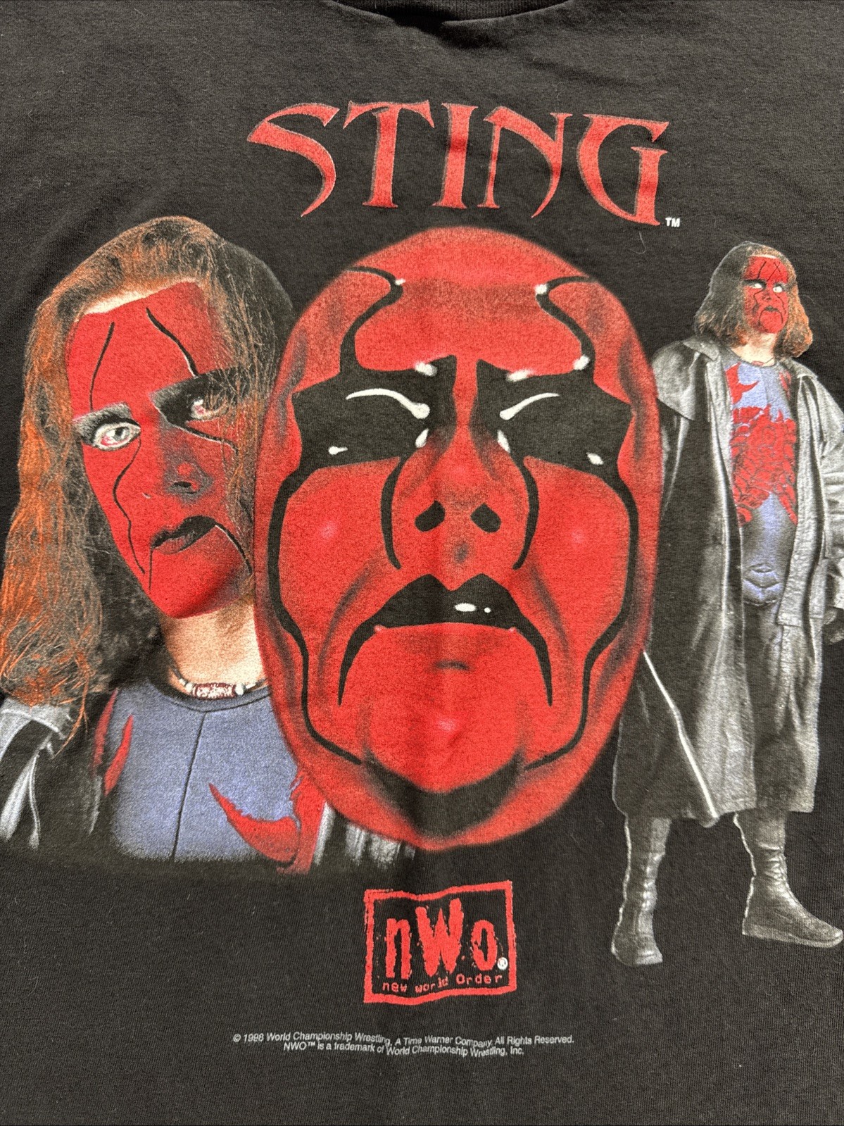 VINTAGE 90s NWO WCW 1998 Sting Big Face Wrestling T Shirt Mens XL RARE