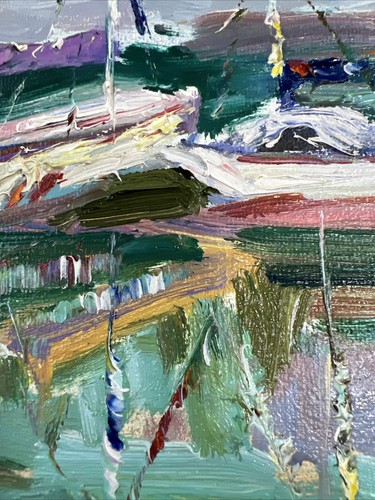 Sailboat Painting Yacht Original Artwork Small Impasto Oil Painting Work, 7x15”