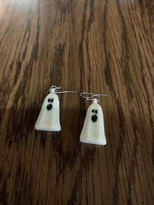 Ghost dangle fishhook earrings, metal, lightweight