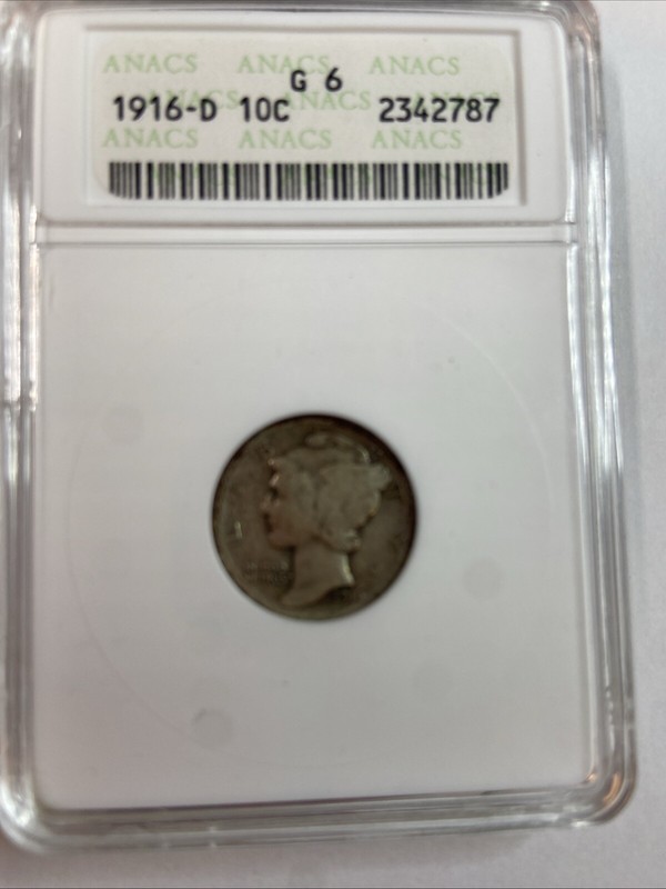 1916-D Mercury Dime ANACS G6