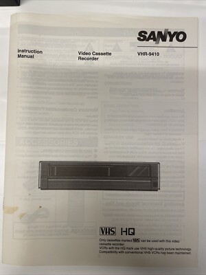 Sanyo VCR Video Cassette Recorder VHR-9410 Instruction Manual User's Guide