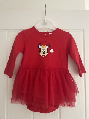 Disney Baby Minnie Mouse Red Christmas Tutu Bodysuit 0-3 Months - New With Tags 