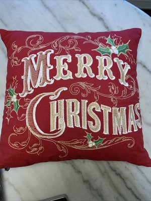 Embroidered Merry Christmas Square Toss Pillow 17 x17 