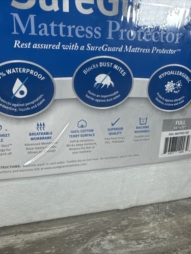 SureGuard Full Size Mattress Protector - 100% Waterproof, Hypoallergenic -
