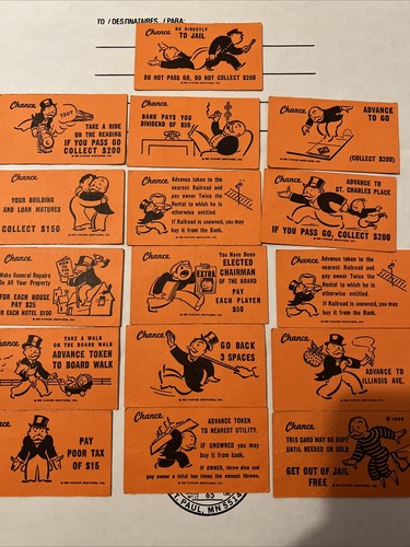Vintage 1960s Monopoly Chance Cards Set Of 16 Genuine
