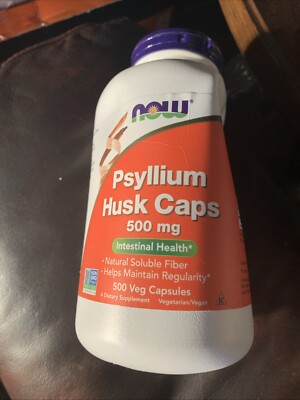 Now Foods Psyllium Husk Caps 500 mg 500 Veg Capsules GMP Quality Assured,DAMAGED
