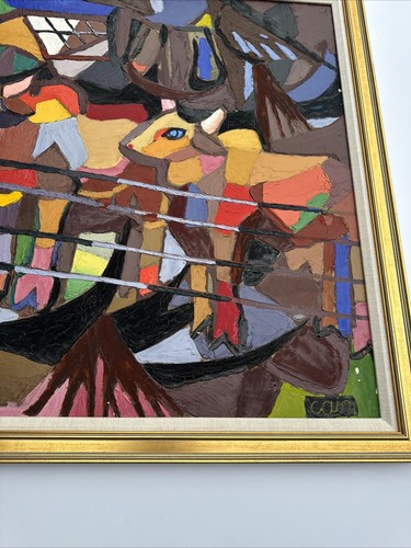 Jo Cain PAINTING ABSTRACT CUBISM WPA ARTIST FAMOUS REGIONALISM FARM MID CENTURY