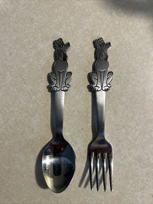 Vintage Walt Disney Stainless Pluto Fork & Spoon Set By Bonny
