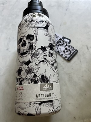 NEW HydraPeak Classics Artisan 32Oz Stainless Steel Water Bottle Skulls Flowers