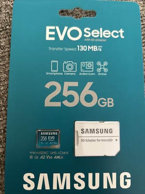 SAMSUNG EVO Select Micro SD Memory Card + Adapter, 256GB microSDXC 130MB/s NEW