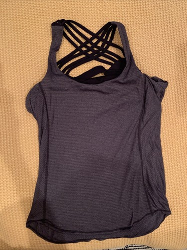 Lululemon Womens Gray Striped Criss Cross Strap Built In Bra