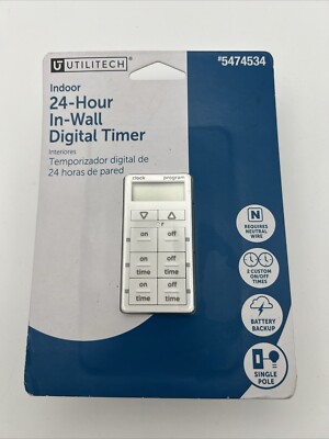 Utilitech 24 Hour In-Wall Digital Timer Single Pole Battery Backup #5474534